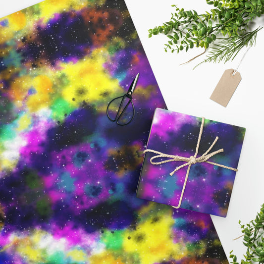 purple and yellow watercolor galaxy wrapping paper, birthday gift wtap, unique gift wtap, abstract wrapping paper