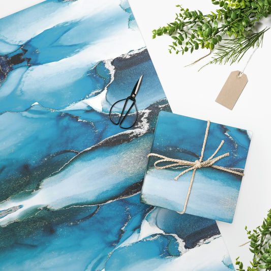 Blue Watercolor Wrapping Paper, gift wrap, ocean wrapping paper, abstract gift wrap