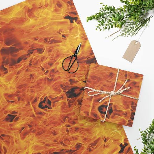 fire Wrapping Paper, gift wrap, orange flame wrapping paper, abstract gift wrap